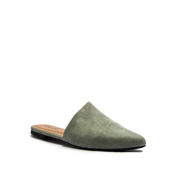 Qupid Shoes - Aloe Green Vegan Suede Mule Flats